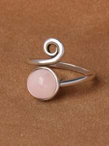 1 pièce Anneau en alliage de zinc plaqué argent avec pierre rose incrustée, anneau de pierre précieuse unisexe