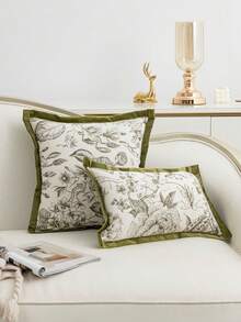 1pc/2pcs Green Floral & Branch Pattern Throw Pillow Cover, Thickened Chenille Jacquard Fabric With Dutch Velvet Trim, Modern Scandinavian Style Decor For Living Room Sofa, Bedroom Headboard, Outdoor Garden, Seasonal Use, Without Pillow Insert, 30*50cm 45*45cm - Multicolor - View 2