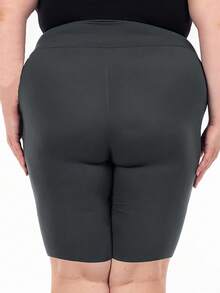 加大码女式运动短裤，涤纶针织面料，纯色，四季紧身运动裤，松紧腰，短款，高弹性健身，适合周末休闲和锻炼