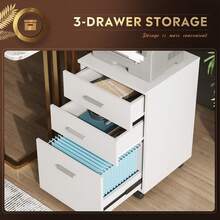 3-Drawer Wood Mobile Filing Cabinet, Rolling File Cabinet For Home Office, Fits Letter/A4 Size Files - White - View 5