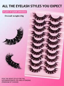 Cílios Postiços de Volume Russo, Cílios Naturais Wispy Falsos de Vison, Pacote com 10 Pares, Cílios de Tira Postiços Falsos, Conjunto para Iniciantes, Maquiagem Diária