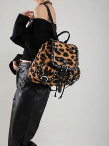 Stylish Leopard Print Women's Backpack - Lightweight Daypack With Adjustable Straps, Pink & Black Animal Pattern Design For Travel, Work, And Casual Use, Travel Backpack | Stylish Handbag | Bag, Backpack For Travel