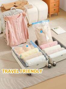 Travel Vacuum Bags With Electric Pump, 6 Packs Vacuum Travel Bags For Luggage And Suitcase, Vacuum Seal Space Saver Compression For Clothes Clothing Portable Compression Sealer For Clothes, Blankets, Bedding & Travel,Good For Storage And Organization - Blue and White - View 6