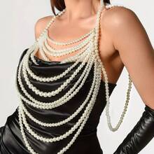 1 Pc Vintage Glamorous Multi-Layer Faux Pearl Necklace, Suitable For Women Evening Party, Wedding Or Gift