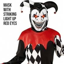 Morph Costumes Scary Kids Jester Costume With Light-Up Mask, Diamond Print Top, And Accessories - Perfect For Halloween Fancy Dress Fun