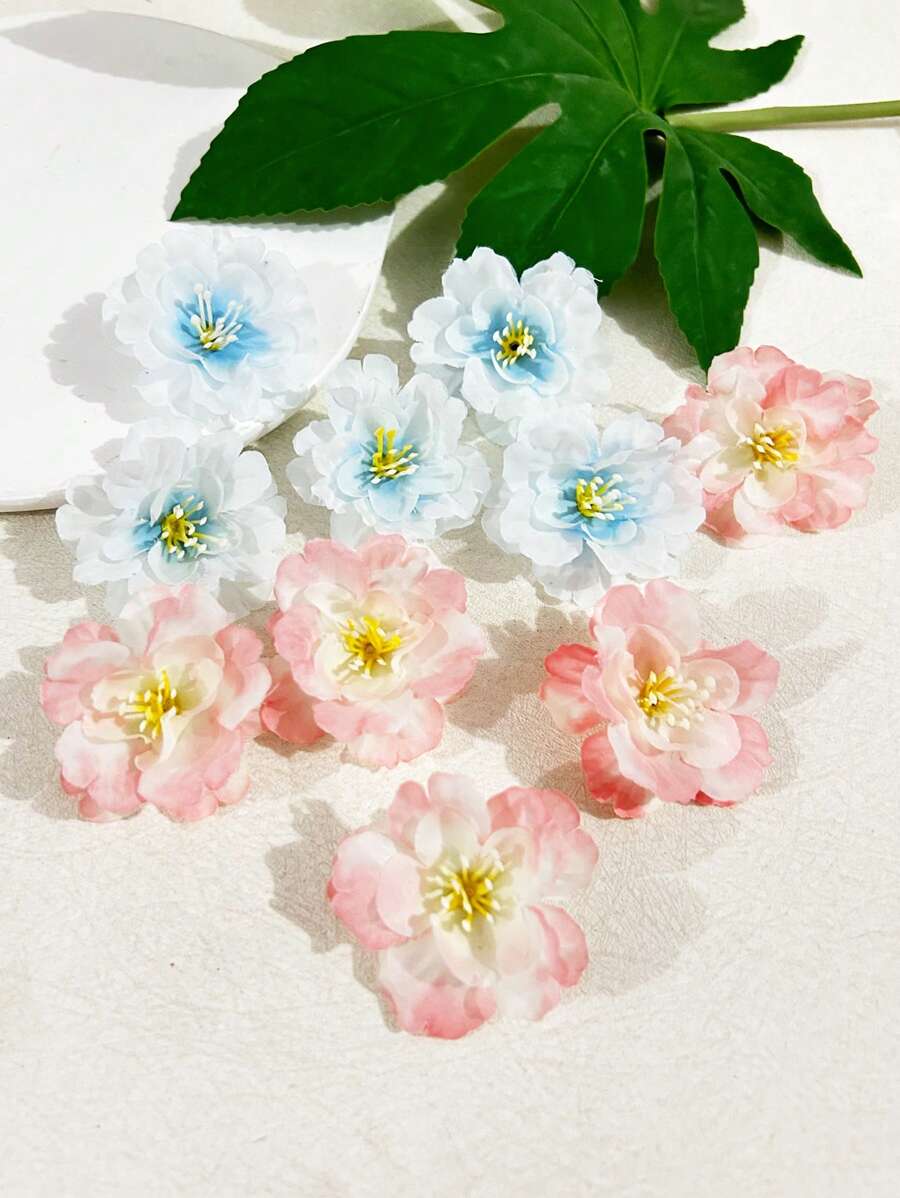 4 件装仿花发夹，白色和蓝色樱花图案，女士爪夹发夹发夹