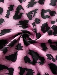 1pc Women's Sexy Nightgown, Leopard Print Contrast Lace Hem Slit Camisole Slip Dress - Purple - View 6