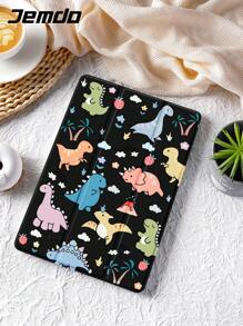 1pc Cute Dinosaur Pattern Tablet Protective Case, Black Background, Shockproof, With Pen Slot, Sleep/Wake Support, Compatible With Samsung, And IPad