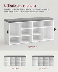 Banco Zapatero, Mueble Zapatero, Banco Recibidor con 12/15/4 Compartimentos y Asiento Acolchado, 30,3 x 104 x 48 cm/30 x 105 x 48 cm/30,5 x 59,6 x 48 cm, Entrada, Dormitorio, Sala de Estar, Blanco y Gris - Gris - Ver 5