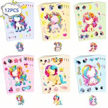 6/12/36 Sheets Make A Face Unicorn Stickers, Make Your Own Rainbow Pony Puzzle Stickers Craft Game Activities For Birthday Party Supplies Art Project Rewards Festival Gifts Birthday Decorations, Back To School, Birthday Gift, Graduation Gift