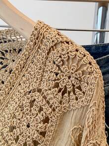 JIANHU Petite Boho Crochet Cardigan - Romantic Floral & Geometric Lace Cover-Up For Vacation & Daily Wear | Lightweight V-Neck Button-Up Knit (Perfect For Petite Frames)