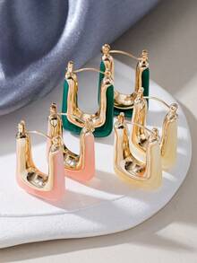 3 对简约金属合金几何方形环状耳环，适合女士，适合节日礼物和日常佩戴