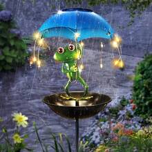 1 pieza Estatua solar con decoración de rana y paisaje, tazón para alimentar aves, decoración de jardín con luces LED, comedero para colibríes, apto para patio, camino, césped, terraza (comida para pájaros no incluida) - luz calida - Ver 5