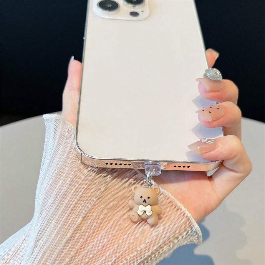 Pandantiv ursuleț de pluș cu dop anti-praf, port de încărcare și dop pentru port de date, compatibil cu porturile smartphone-urilor Apple și Type-C