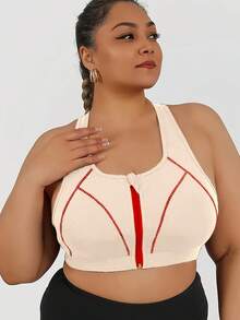 Sport-BH mit Frontreißverschluss in Große Größen, Yogabra mit hoher Intensität und Kontrastfarben - Beige - Übersicht 2