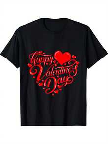 220g Family T-Shirt For Men - Happy Valentine's Day T-Shirt - Black - View 2