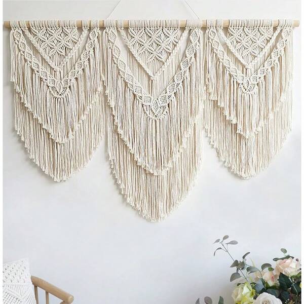 N Wall Hanging Large- Boho Wall Decor- Large Wall Art- Wall Decor Living Room- Macrame Tapestry Boho Decor For Bedroom (Wooden Bead)
