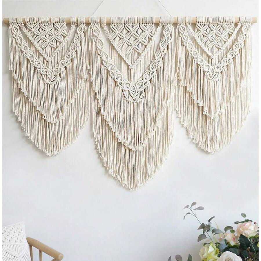 N Wall Hanging Large- Boho Wall Decor- Large Wall Art- Wall Decor Living Room- Macrame Tapestry Boho Decor For Bedroom (Wooden Bead)