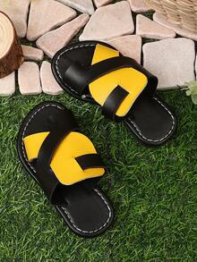 1 Pair Black Plus Size Toddler Girls' Fashion Slippers, Black & Brown PU Strap, Round Toe, Lightweight & Stylish, Versatile Roman Sandals Suitable For 3-15 Years Old Students Daily, Casual, Party, Travel, Spring/Summer 2025, Recommend Sizing Up One Size - Yellow - View 7