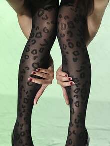 1 件女士时尚性感豹纹拼接雪纺连裤袜