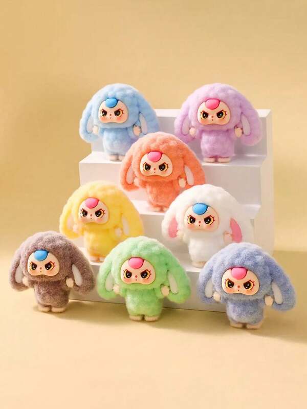Baby Three Cartoon Flocked Blind Box, Toddler Cute Soft Decor Figurine For Office Desk, DIY Blind Bag