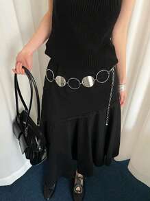 1pc Women's Silver-Color Alloy Material Personalized Round Hoop Decor Waist Chain
