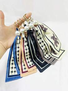 1pc Fashion Scarf Keychain Decor Creative Fabric Phone Case DIY Accessories Women Faux Pearl Handbag Jewelry