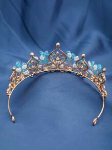 1 Stück Blaue Elegante Damen Kristallkrone, Brauthochzeits-Kopfschmuck-Dekor, Aktivitätsparty-Fotoshooting-Haar-Accessoire