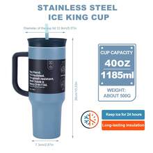 Owa Laa Dark Blue Water Bottle  40 OZ,1185ML, With Straw,Heat Preservation Time More Than 24 Hours, Cold And Hot Water Can Be Insulated, Can Make Coffee, Frozen Drinks, Beautiful Appearance, Exquisite Workmanship, Suitable For Camping, Work, Indoor And Outdoor Use. - Dusty Blue - View 9
