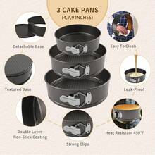Springform Pan Set 4" 7" 9" Nonstick Cheesecake Pan, Round Cake Pans Leakproof Cake Tins With Removable Bottom, Springform Cake Pans Baking Pans - màu đen - Xem 3