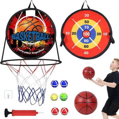 لوحة رمي السهام وحلقة كرة السلة 2 في 1، لوحة رمي السهام بقطر 14 بوصة، حلقة كرة السلة للأطفال، ألعاب رياضية وخارجية، لعبة هدية عيد الميلاد، مناسبة للأولاد والبنات من عمر 3 إلى 10 سنوات، هدية لحفلات عيد الميلاد ورأس السنة