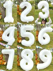 1个32英寸白色数字铝箔气球，适用于一周岁生日派对、周年纪念、节日、服装道具 - 白色 - 查看 1