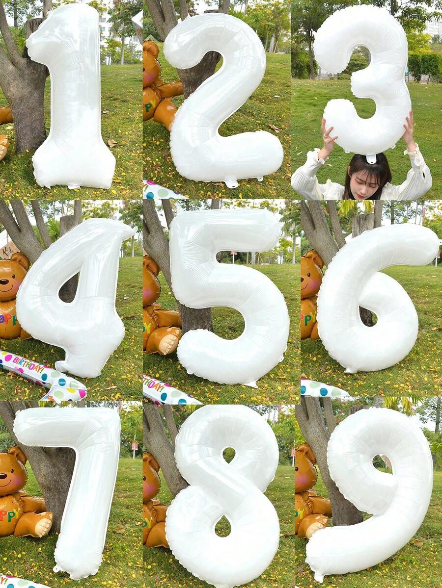 1个32英寸白色数字铝箔气球，适用于一周岁生日派对、周年纪念、节日、服装道具 - 白色 - 查看 1