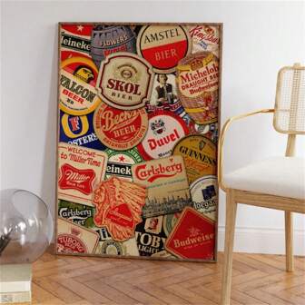 1 件复古啤酒品牌帆布海报、复古啤酒厂艺术印刷品、啤酒墙面艺术、酒吧装饰、酒吧墙面艺术、现代餐厅酒吧时尚家居装饰无框
