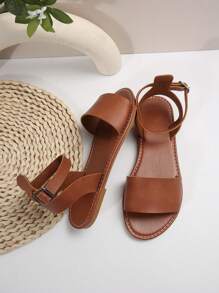 Plus Size Women's Simple Casual Sandals, Open Toe Flat Roman Shoes, Fashion Slippers 2025 Spring & Summer