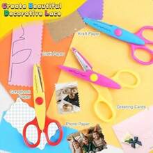 Juego de 4 piezas/6 piezas/8 piezas de tijeras de manualidades con bordes decorativos, tijeras de resina ABS para hacer tijeras de colores, tijeras para scrapbook con bordes decorativos, 6 tipos de patrones de tijeras, seguras