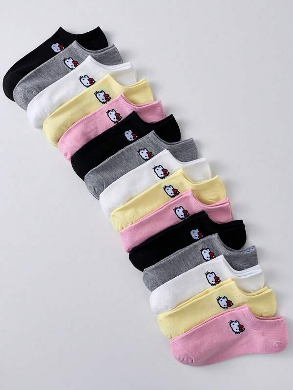 Sanrio 10 pares de calcetines de tobillo para mujeres, calcetines tripulación con dibujos de gato Hello Kitty, aptos para todas las estaciones, colores aleatorios