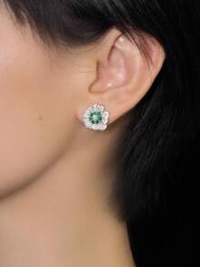 1 Đôi bông tai hình hoa đính đá Cubic Zirconia thanh lịch, thích hợp cho phụ nữ đeo trong các dịp kỷ niệm, tiệc tùng, ngày Valentine và các dịp khác. - màu xanh lá - Xem 4