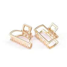 2 Pcs Women's Small Silver Rectangular Semi-Circle Metal Hollow Out Hair Clips Summer - Silver - View 4