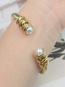 1 pieza Brazalete vintage atemporal y lujoso de acero inoxidable con alambre trenzado, adecuado para el atuendo diario de la mujer, regalo de joyería para amantes, familia y amigos en Navidad y el Día de San Valentín