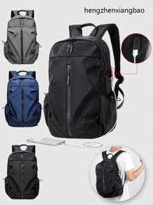 1pc Nylon Water-Resistant Multi-Functional Backpack, Fits Laptop, Business, School, Casual, Travel, Sports, Suitable For College & High School Students