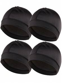 1/2/4 Pcs Men's Silk-Like Wavy Black Hats, Satin Smooth Durags, Unisex Anti-Pollution, Good Compressibility Hair Sleep Cap - Black - View 8