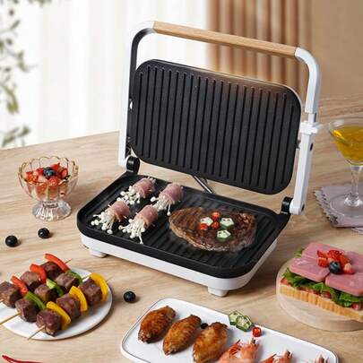 เครื่องอัตโนมัติสำหรับมื้อเช้า - เครื่องทอด&กริลล์ไฟฟ้าแบบหลายฟังก์ชัน, เครื่องให้ความร้อนและย่างสเต็ก, ไม่สามารถถอดได้, รูปร่างสี่เหลี่ยม, วัสดุเบเกอไลท์, ให้ความร้อนสองด้าน, ปลั๊กมาตรฐานยุโรป, พลังงาน 1100W-1300W, อุปกรณ์ทำอาหารมื้อเช้า|กริลล์สี่เหลี่ยม|ปลั๊กมาตรฐานยุโรป