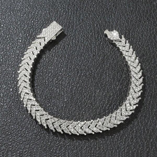1 Peça Pulseira Corrente de Osso de Peixe com Decoração Toda de Strass de 10mm, Estilo de Rua Punk de Hip Hop Brilhante, Adequada para Homens, Festa, Uso Diário, Presente de Natal e Aniversário