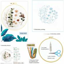 Kit de bordado floral que incluye aro de bordado, aguja, hilo, juego de herramientas de tijeras. Paquete de material de manualidades con tema de paisaje de plantas verdes, regalo de artesanía y decoración del hogar
