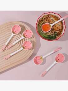 1 Stück/2 Stück/Set Erdbeere Keramik Löffel mit langem Griff, Suppenlöffel, Haushaltslöffel, Reislöffel, Dessertlöffel in Rosa, Schulbedarf