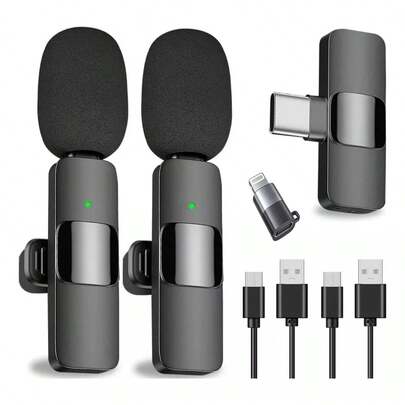 CASALIVA 2 Pack Micrófono de solapa inalámbrico para iPad, Android,Micrófono de solapa Bluetooth Plug-Play Micrófono de solapa con clip para grabación, transmisión en directo, Podcast, Vlog