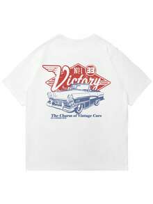 Men's Retro Car Element Printed Short Sleeve T-Shirt, Comfortable & Breathable, Suitable For Summer Wear, Lead The Fashion - White - View 6