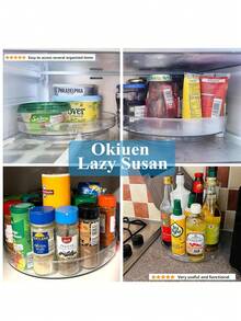 COSANSYS 2 Pcs Lazy Susan Turntable Cupboard Organiser(27+23.5cm), Rotating Spice Rack Fridge Turntable Organiser, Spinning Cupboard Organiser, Turntable Storage 9.3+10.6 Inch For Cabinet,Fridge,Pantry