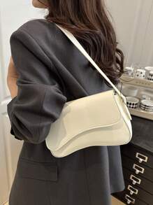 Bolso de hombro con solapa de unicolor minimalista, bolso bandolera clásico con textura para mujeres